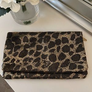 BCBG Leopard mini sequin clutch